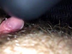 Close up of huge hairy ftm clit vibing & cumming