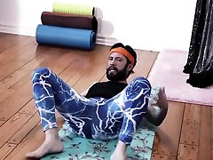 Goth yoga instructor enjoys sucking and riding two big cocks