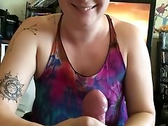 Shaved head girl sucks dick and chokes on huge cum load