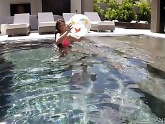 Sexy Latin babe in bikini Michelle Martinez gets her xxx little lesbo fucked by the poolside
