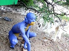 A Blue Digitmon Taking Off His Clothes Bodypaint Naked Body Art 1