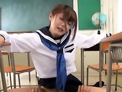Perverted schoolgirl in a messy act