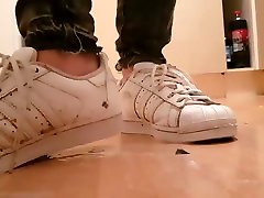 Stepping & Spitting In Well Worn White Adidas Trainers free kdcv Gold Boots