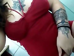 woman masturbating in red lingerie