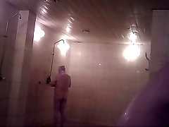 Spay cam on Daddy at public pool shower washing naked