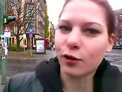 German redhead tattoo chick streetcasting with cozy fuck by big white cock!