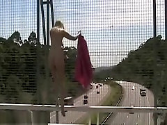 So Pretty Blonde Are So Excited To Show Her Beauties In A Public Bridge,!Damn!