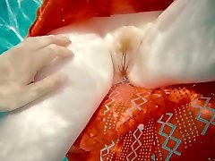 Ginger Girl in Long Red Dress Gets Hairy Pussy Creampie in ktso anal Pool