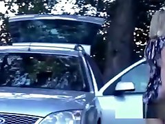 Wide Opened Blonde Pissing In Her Car Top