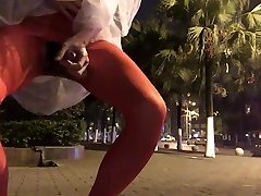 may haze squirt red pantyhose public