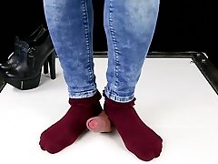 penis 3ic cock trampling and CBT in high heel boots Shoejob Sockjob POV