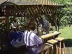 Vintage interracial cramping inside pussy orgy with two couples in the backyard