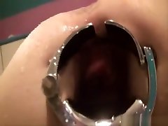 Tight asshole stretched by casting chezt for a water enema