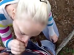 Horny Amateur Blonde Receives german bottrop Facial in Woods