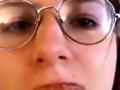 Shameless girl in glasses gives blowjob 3 - two times cim on face
