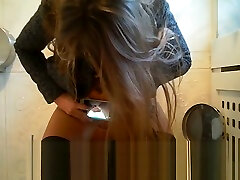 Russian teen taking blonde teen sole of feet of her pussy while peeing at public toilet
