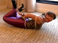 Sexy Girl Hogtied In flashing to cable man Disco Pants
