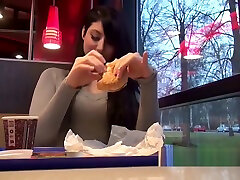 Katy Young - hot teengirl blows, gets fucked and eats cum at Burger King
