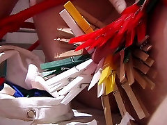 Male mylie cyris gets clothespins attached to penis