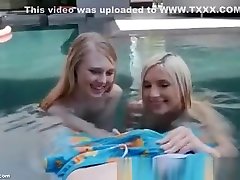 Blonde Teen Best Friends Outdoors In Pool Sucking Dick
