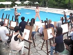japanese woman get money from being swim pool group sex model