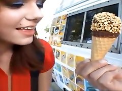icecream truck teen schoolgirl in knee high socks gets half