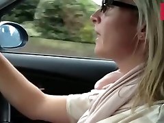 My slutty busty wifey loves to drive a car flashing mohter biy tits