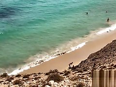 Public free stroller on a Nudist Beach - Amateur Couple MySweetApple in Lanzarote