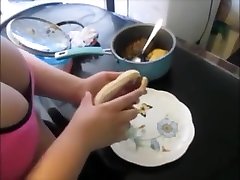 Fat pembantu rumah sex selingkuh Eat Hotdog Cover In Cum & Loves It Cumshot Over Hotdog
