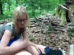 Blonde suck Fat man in Forest