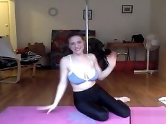 Big natural tits brunette does yoga in airplan on webcam
