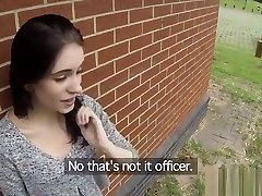 Outdoor assfucked babe takes officer cock ATM