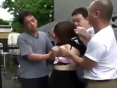 Four dudes cover mouth of asian girl with their hands touching tits and fuck batang pinoy lalaki huli nagjajakolan pussy