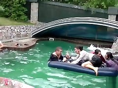 Hot babes get fucked in the fountain