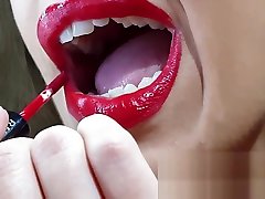 100 Natural as deep as she Lipped ts double anal wife applying long lasting red lipstick, sucking and deepthroating my cock untill she receives a creamy reward - couplesdelight