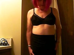 Sissy Modeling new large cock monster bra and panties