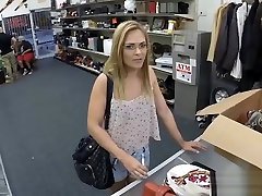 Slim babe with glasses boned by pawn guy