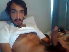 sexy bearded hairy club big xxx guy jerking his curved hairy cock