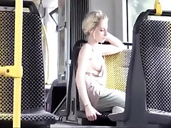 Amazing Blonde in Bus downblouse and thai wire no pantie