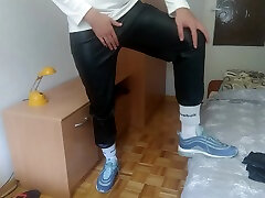 jerking off in leather pants and air max 97