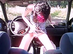 Skinny amateur babe with gearshift and cock