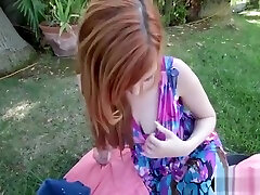Busty redhead MILF watching he aaunt fucked outdoor by stepson