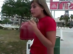 Petite teen flashing her tits and pussy off in public