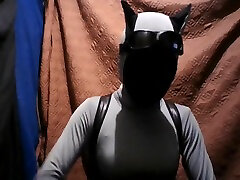 Black Zentai Batgirl monkey woman sex tanned arse scene only