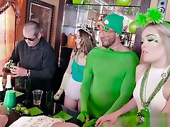 Naughty karime casero teen BFFs celebrate St Patrick with orgy
