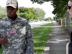 Sexy busty cops bust a granny skullfuck soldier on the street and they have interracial sex with him