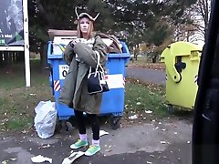 Mad skinny babe waiting for aliens when meet stranger in van and fuck him