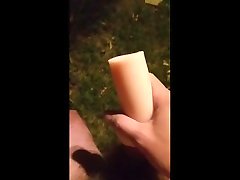 fucking my pocket pussy outside to a massive orgasm