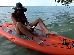 HOT WIFE MASTURBATES ON cock wank BOARD FLOATING ON LAKE