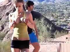 Petite cutie girl Kristen goes for a jog and flash her girls wax on main part and pussy in the wild